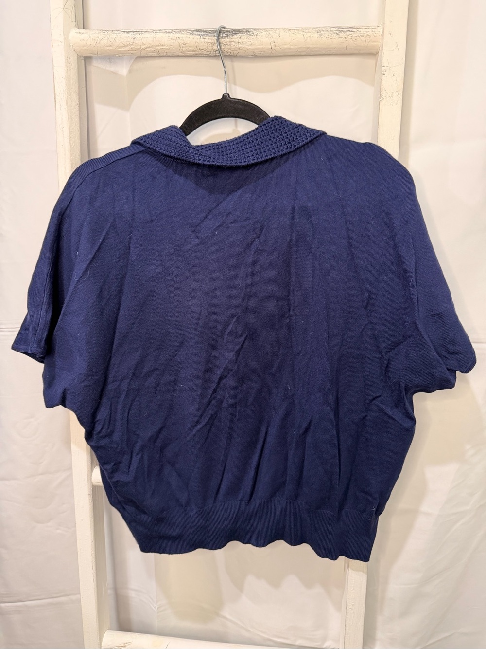 Marled Navy Open V Short-Sleeve Knit Top - Picture 3 of 3